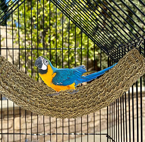 SIMENA Tapete de alga marinha para pássaros, rede de rede tecida de grama natural, escada de corda d