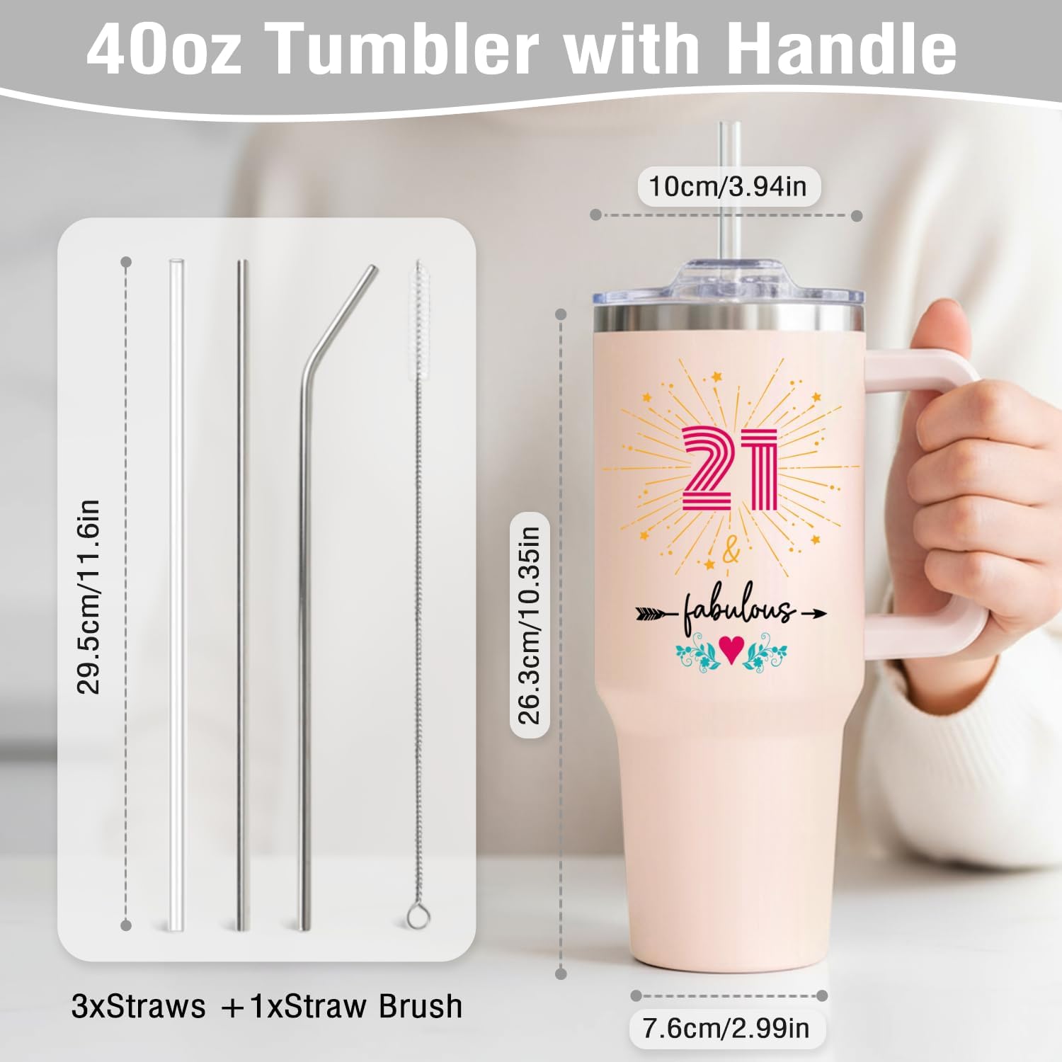 LHSCVUFASC 21st Birthday Gifts for Her/Women, 21 Year Old Birthdays Gift for Girls, Cool 2005 21st Bday Decorations for Woman Female, Girl Turning 21 Present Idea, 40oz Tumbler Cup - Image 3