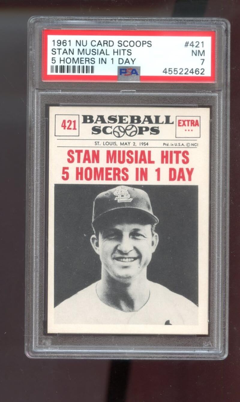 1961 Nu-Card Baseball Scoops #421 Stan Musial Hits 5 Homers in 1 Day PSA 7 Graded Card MLB Home Run