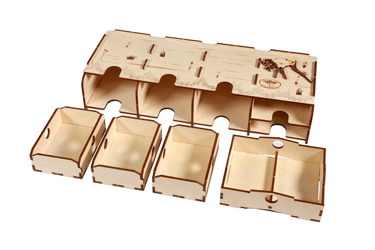 The Broken Token Game Organizer Upgrade Compatible with Wingspan Oceania Expansion - Wooden Game Organizing Box with Multiple Trays