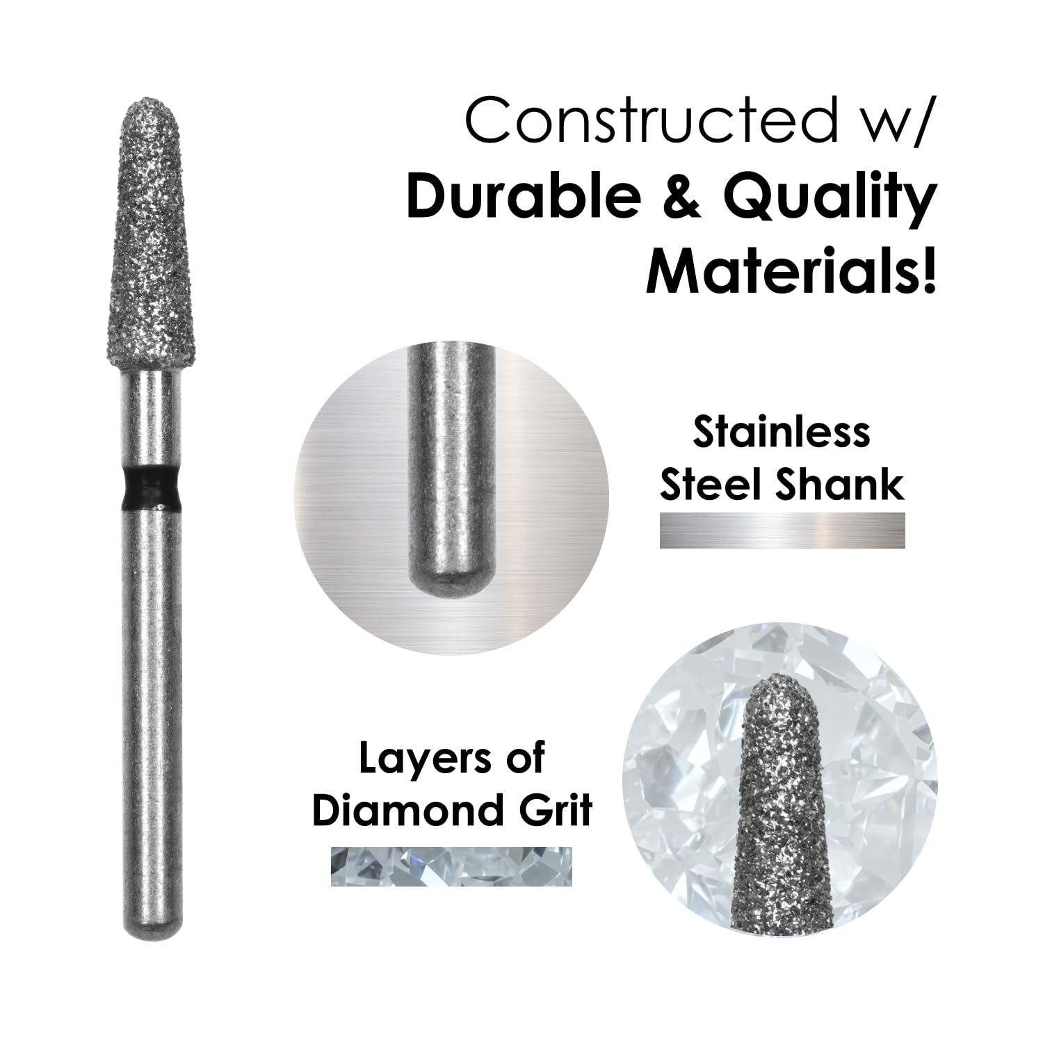 Medidenta Galil Diamond Multi-Use Dental Bur - Round End Taper Shape Super Coarse Grit 856-021SC, FG Shank, 2.1mm Head Diameter, High-Speed Cutting for Crown Prep & Chamfer Margins (10 Pack)
