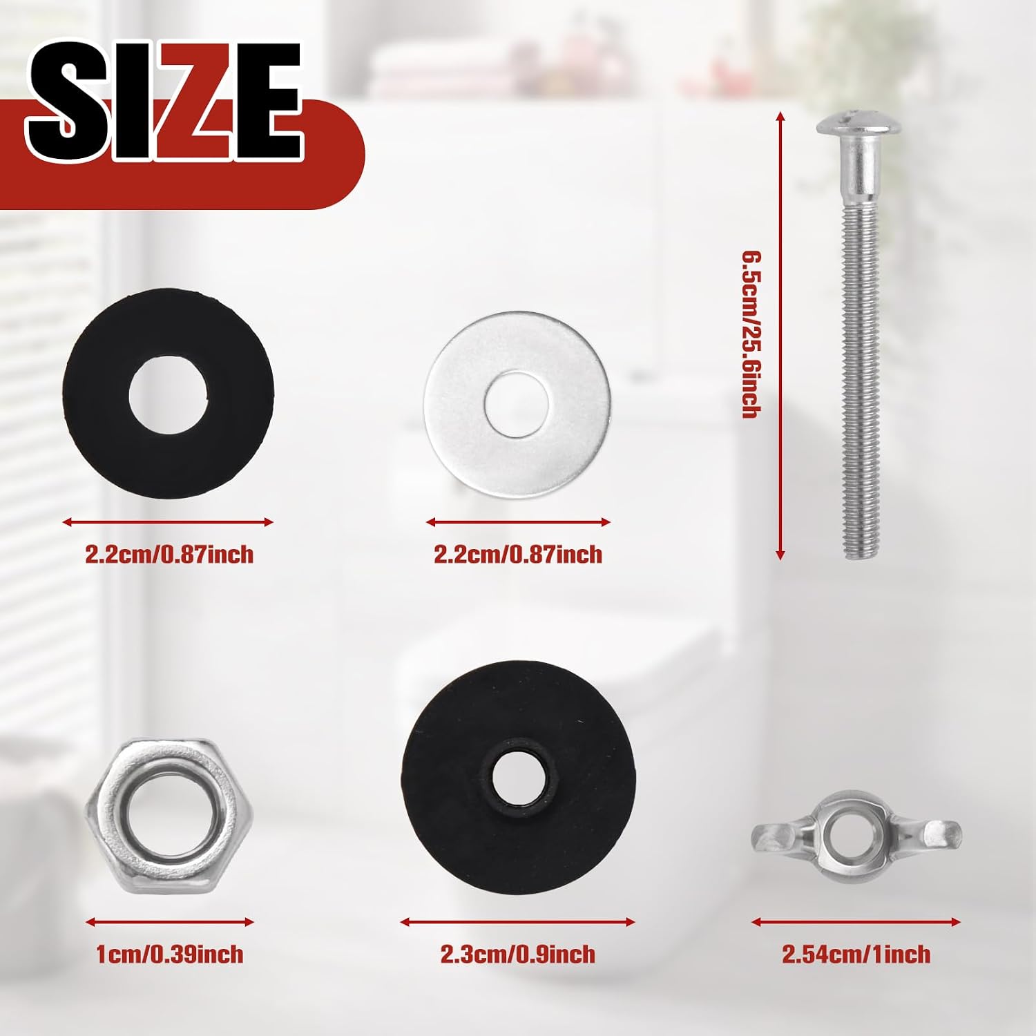 2 Pcs Universal Toilet Tank to Bowl Bolts Kit, Heavy Duty Toilet Tank Bolts Replacement, Waterproof Stainless and Rubber Washers Gaskets with Extra Long Nut Screw for Fastening