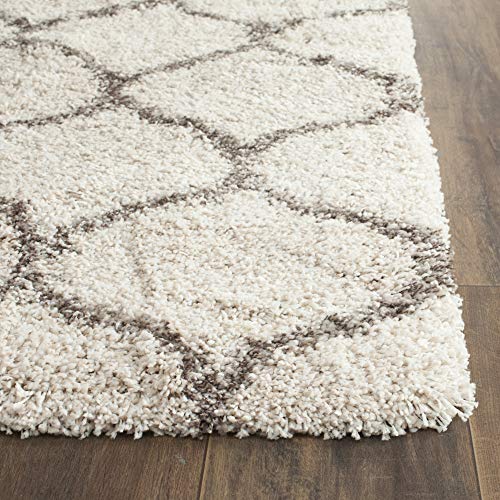 Safavieh Hudson Shag Collection 2'3" X 8' Ivory/Grey Sgh280A Moroccan Ogee Trellis Non-Shedding Living Room Bedroom Dining Room Entryway Plush 2-Inch Thick Runner Rug #TOP1