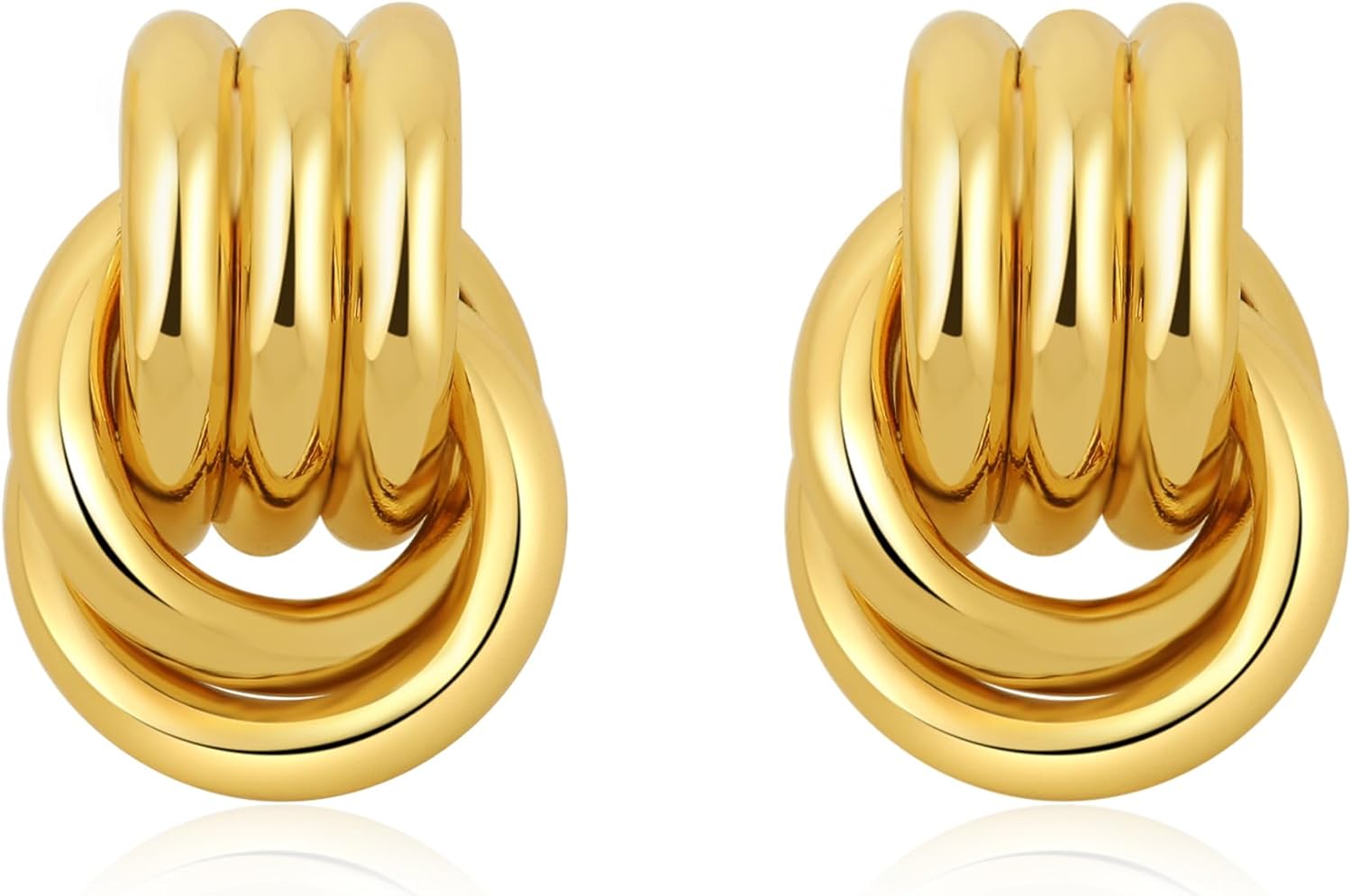 SHERLOVE Gold Plated Knot Dangle Earrings for Women - Chunky Statement Drop, Lightweight Hypoallergenic Trendy Jewelry Gifts