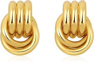 SHERLOVE Gold Plated Knot Dangle Earrings for Women - Chunky Statement Drop, Lightweight Hypoallergenic Trendy Jewelry Gifts