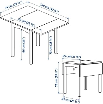 IKEA Katlanır Mutfak Masası, Beyaz, 2-4 Kişilik, 55-109x74 cm