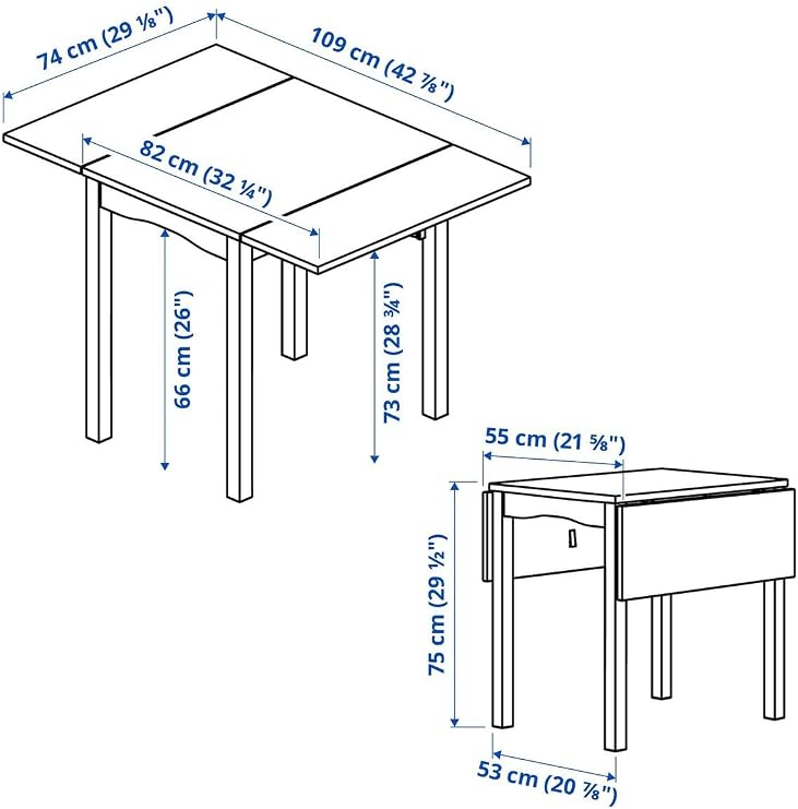 IKEA Katlanır Mutfak Masası, Beyaz, 2-4 Kişilik, 55-109x74 cm