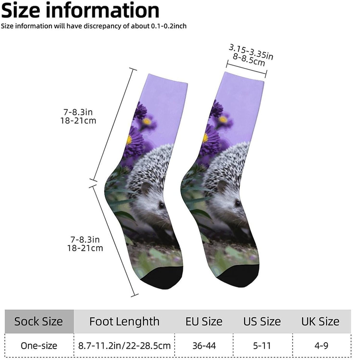 Hedgehog through Asters Crew Socks Moisture Wicking Ankle High Cushioned Arch Support Seamless Toe Athletic & Casual