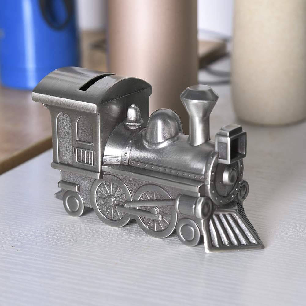 BORDSTRACT Money Saving Bank, Zinc Alloy Cute Retro Style Vintage Train Model Coin Challenge Target Reusable Piggy Box for Home Table Decoration