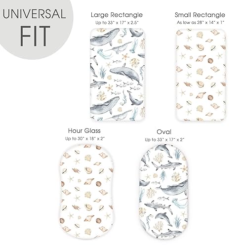 Vista 48 de GRSSDER Juego de 2 sábanas elásticas ultra suaves para moisés, ajuste universal para moisés, cesta de moisés, colchón rectangular ovalado, seguro