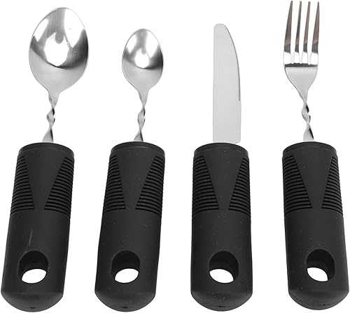 Parkinsons Patients Adaptive Weighted Utensils Set, Stainless Steel Material with Ergonomic Black Handle for Arthritic Hands, Weighted Utensils