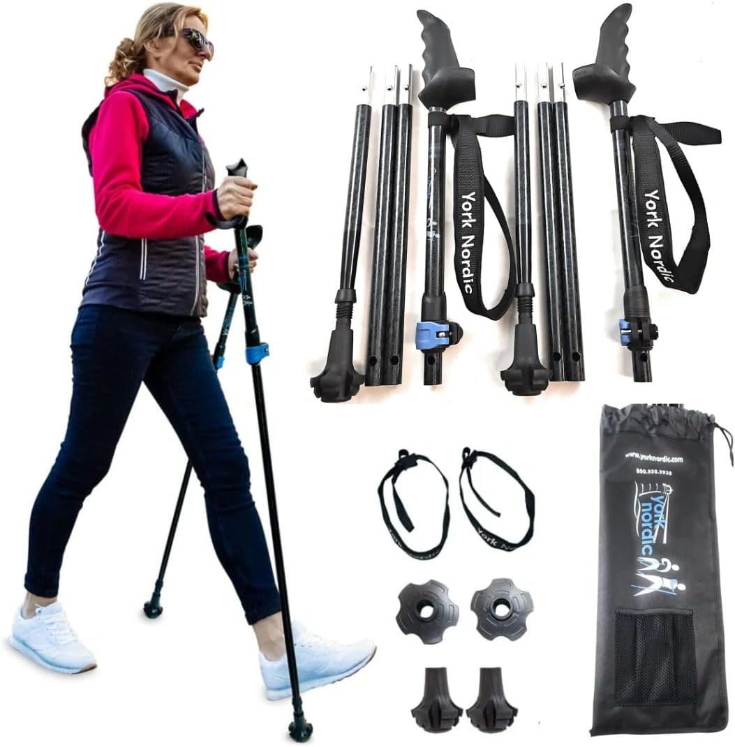 York Nordic Motivator Swift Connect Travel Walking Poles for Balance and Rehab – Patented Stability Grips – Lightweight, Adjustable, and Foldable Includes Detachable Feet and Travel Bag York Nordic Motivator Swift Connect Travel Walking Poles for Balance and Rehab – Patented Stability Grips – Lightweight, Adjustable, and Foldable Includes Detachable Feet and Travel Bag