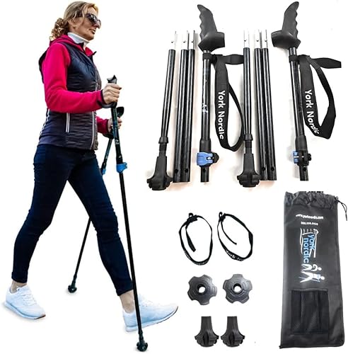York Nordic Motivator - Bastones de viaje para caminar para equilibrio y rehabilitación, agarres de estabilidad patentados, ligeros, ajustables y