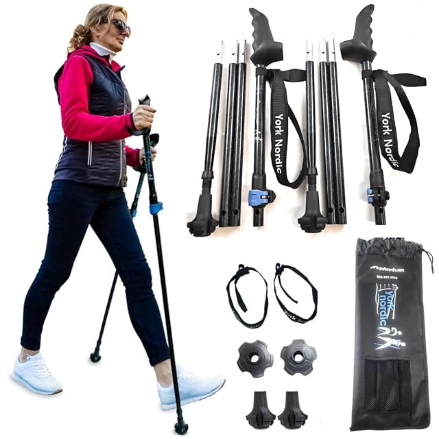 York Nordic Motivator Swift Connect Travel Walking Poles for Balance and Rehab - Patented Stability Grips - Lightweight