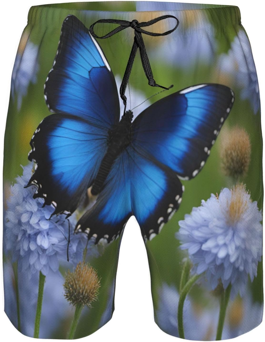 Mens Blue Butterfly Print Beach Shorts,Casual Summer Shorts for Men,Quick Dry Polyester