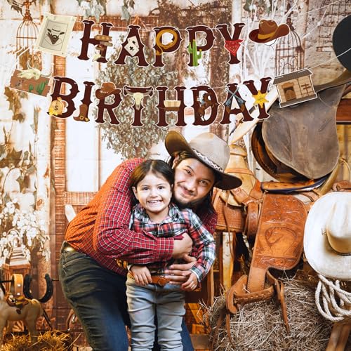 Image of Western Cowboy Birthday Banner Western Cowboy Theme Happy Birthday Decoration Boots Banner Boy Rodeo Party Ideal Decorations for Boys Kids First Party Supplies