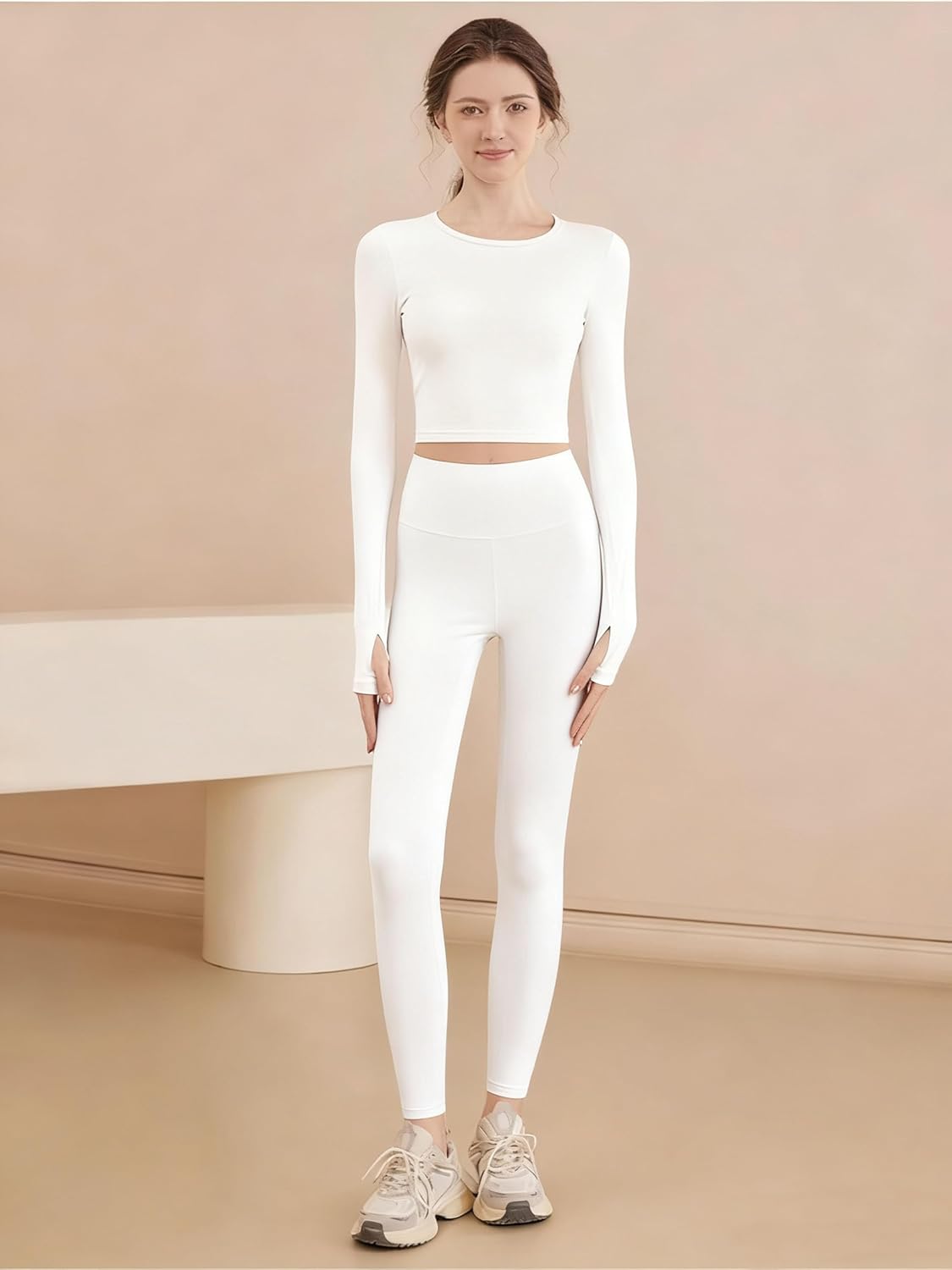 2 Piece Workout Sets for Women Open Back Long Sleeve Scrunch Hip Lifting Athletic Leggings Yoga Set - Image 4