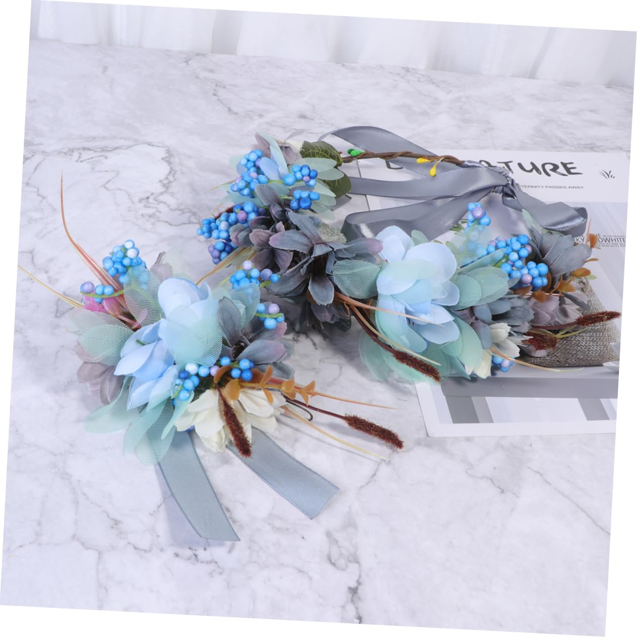 Housoutil 6 Piezas Aro Para El Pelo Con Muñequera Leis Diadema De Flores Espejos De Mano Con Mango Guirnalda De Boda De Las Mujeres Diadema De Boda Muñeca Floral Anillo De Pelo Pulsera Playa