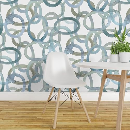 Miniatura 3 de Spoonflower Removable Wallpaper Swatch - Watercolor Rings Blue Rings Modern Graffiti Circles Ovals Ocean Nautical White Background Custom Pre-Pasted