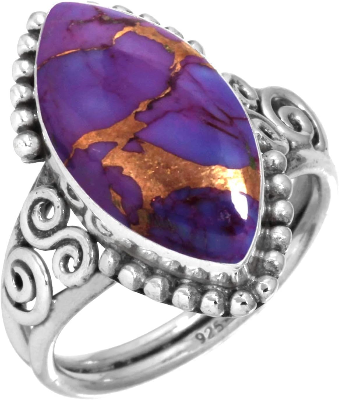 Genuine 925 Sterling Silver Handmade Jewelry Marquise Lapis, Rose Quartz, Onyx, Agate Natural Gemstone Boho Ring For Women
