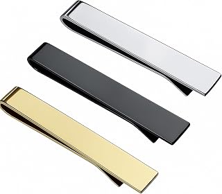 Roctee 3-Pack Men's Skinny Tie Clips - Gold Plated Copper Pinch Clips for Business, Weddings, Gifts | Small Necktie Bars