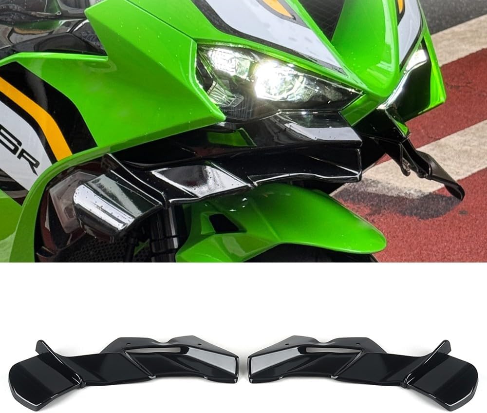 Motorcycle Front Spoiler Fits for Kawasaki ZX-6R ZX6R 2024-2025 Carbon Fiber Front Lip Spoiler Wing Downforce Aerodynamic Fairing Spoiler Kit (Bright Black)