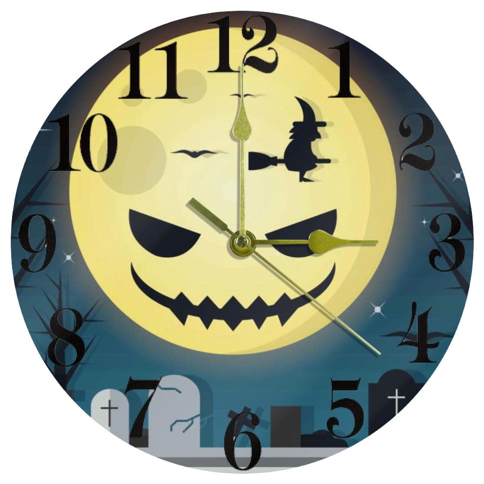 Horloge murale ronde silencieuse de cuisine ou école avec design chauve-souris pour déco originale