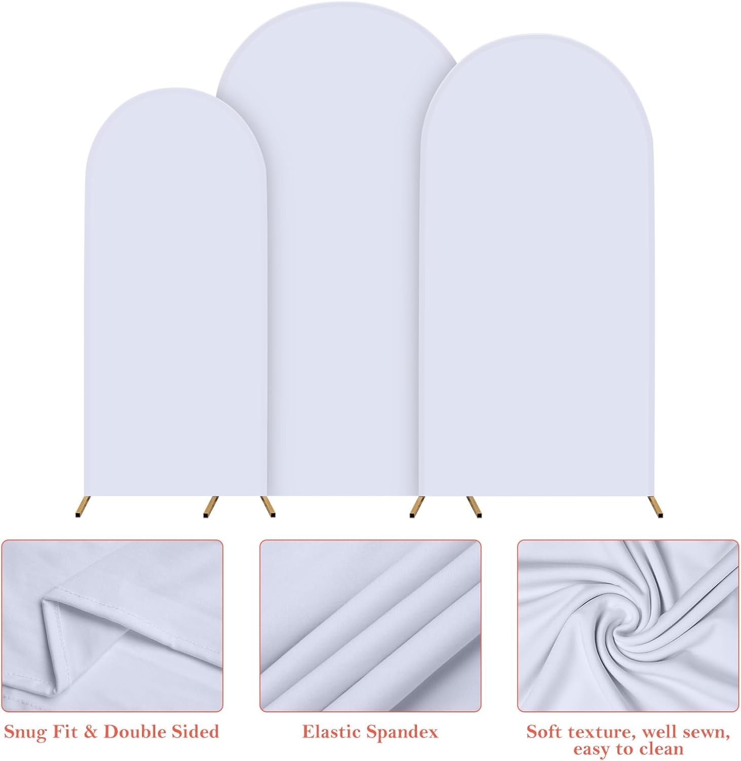 Wedding Arch Cover Set of 3 Spandex Fitted Covers for Round Top Chiara Arch Backdrop Stands (White, 7.2FT, 6.6FT, 6FT) for Wedding, Birthday Party, Baby Shower, Anniversary, Family Gathering