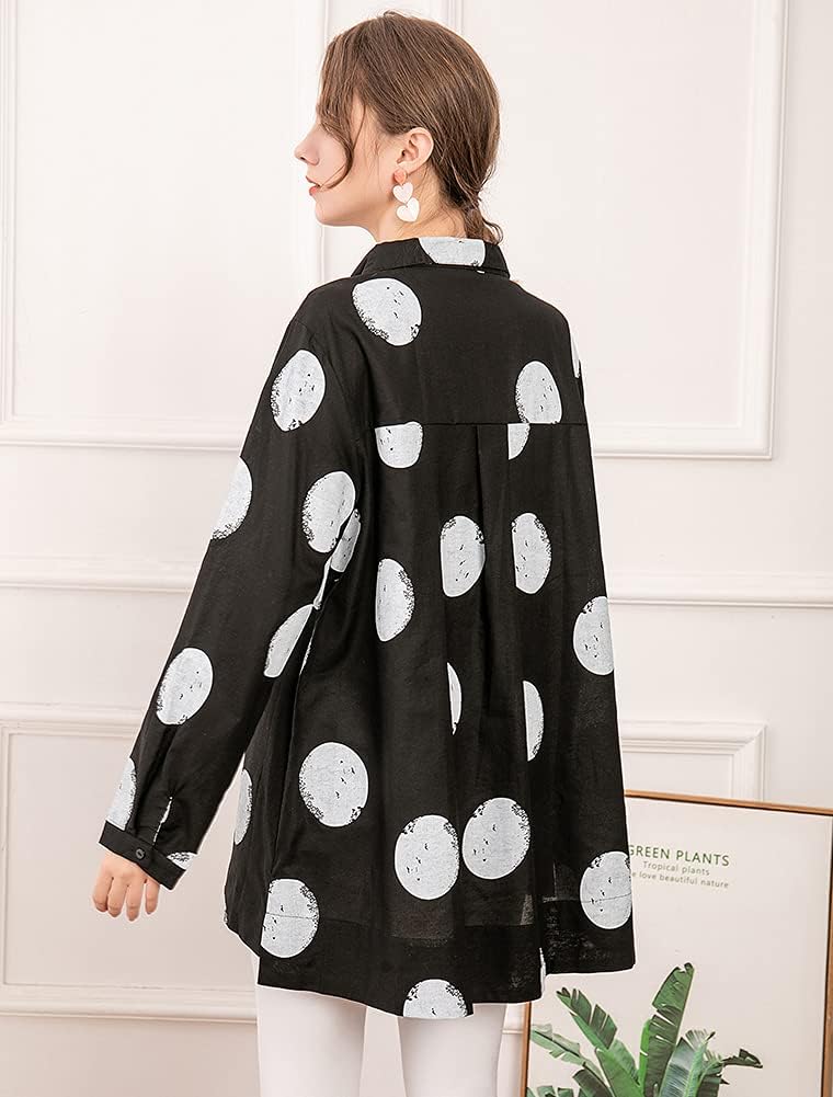 Minibee Women's Button Down Tunic Tops Polka Blouse Cotton Shirt - Image 6