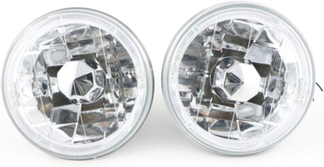 5 Inch Lens Pair Chrome Round Halogen Headlight With White LED Halo Headlights Conversion Head Lamps