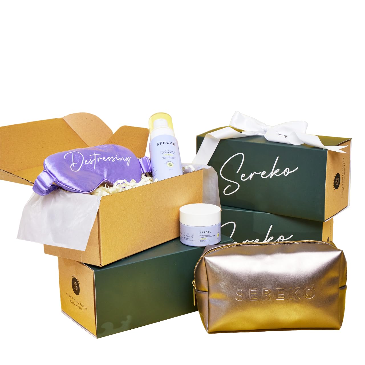 SEREKO Daily Vitamin C Skin Regime Gift Kit | Cleanser 100ml + Face Moisturiser 50ml + Luxury Vegan Leather Pouch + Destressing Satin Eye Mask