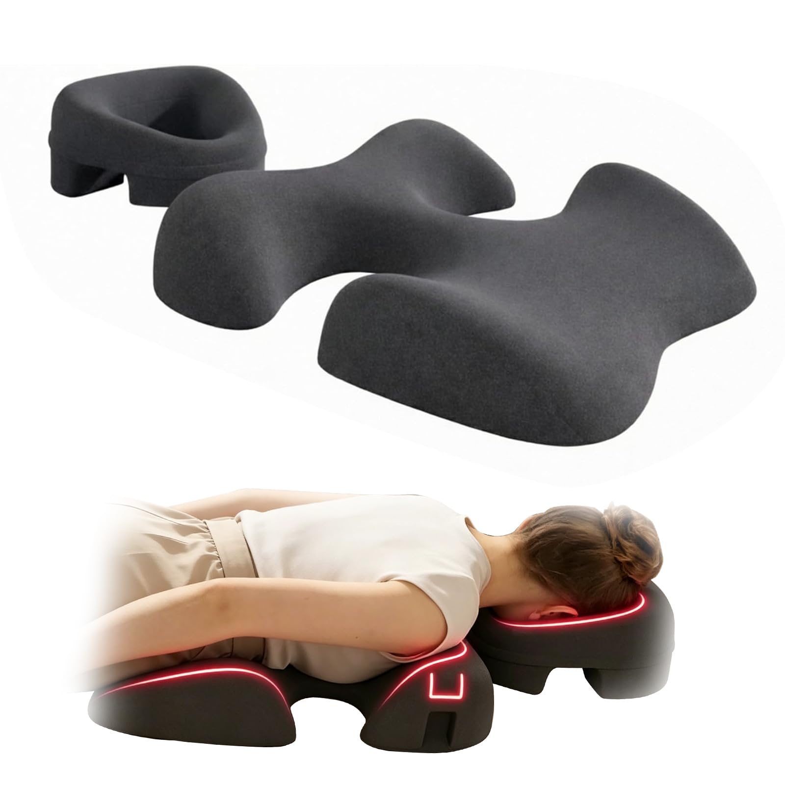 Set de Almohadas Faciales y Almohadas de Masaje para el Pecho, Reposacabezas de Masaje y Almohada de Apoyo para la Cama para Salones de Belleza, Spas y Uso Diario (Gris Oscuro)