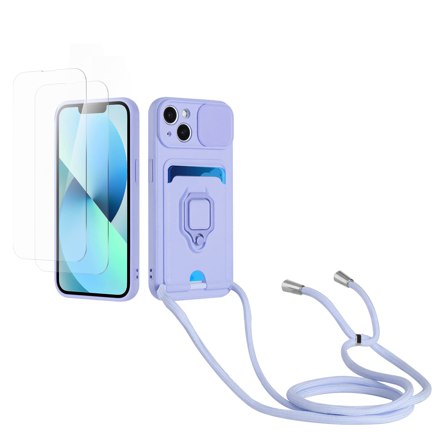 Kaslly Funda con Cuerda para Samsung Galaxy A35+[2 Pack Protector Pantalla],Case con Ranura para Tarjetas,Cubierta de Cámara Deslizante Proteger,Doble Cara Protección-Negro — view 22