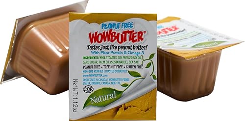 WOWBUTTER - Crema de soja cremosa - Sin maní, sin nueces de árbol, proteína vegetal vegana, sin gluten, sin OMG, 1.12 onzas (paquete de 100)