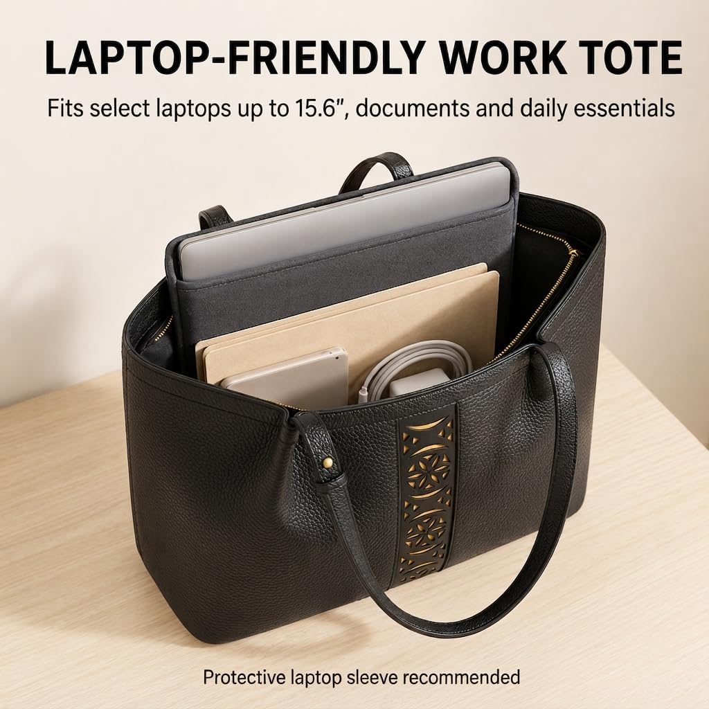 Work Tote Bag for Women with Zipper, Pouch and Crossbody Strap image 2