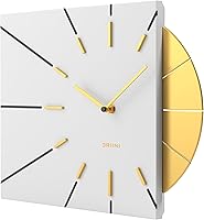 Vista 1 de Driini Clocks Mid Century Modern Wall Clock - Square White Clock with Decorative Gold Accent- Unique and Cool Clock, Battery Operated - MCM Decor &