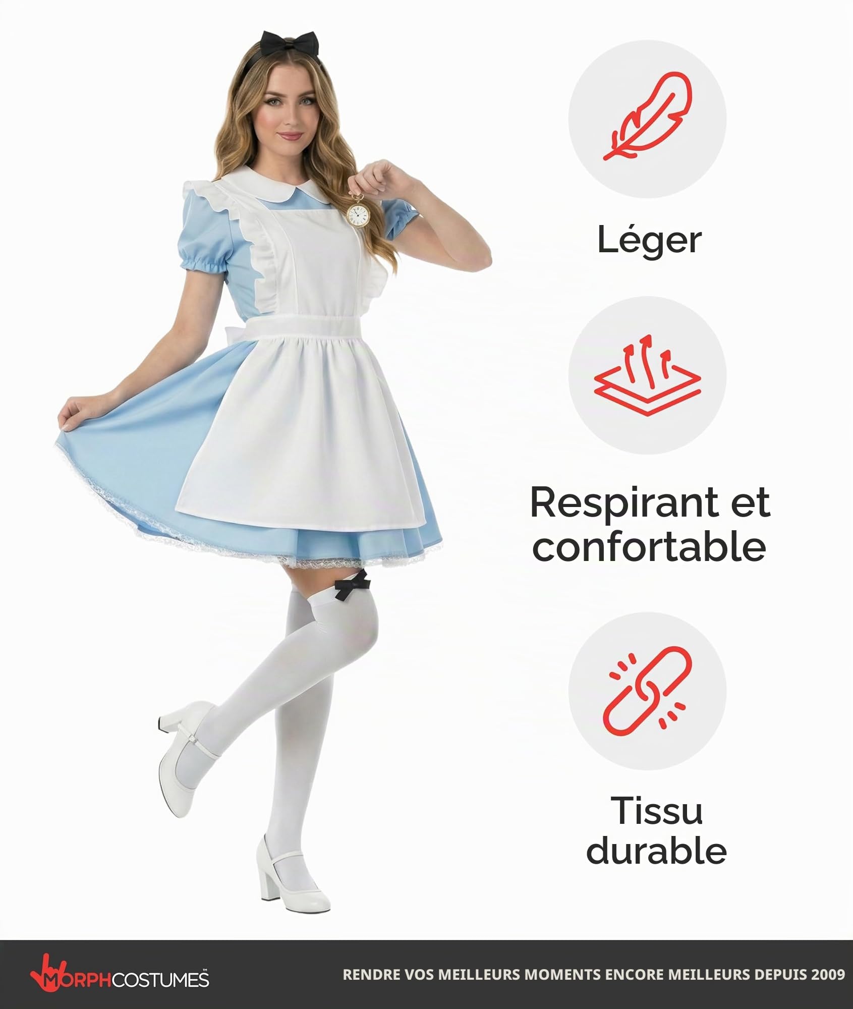 Fun Shack Alice au Pays des Merveilles Femme, Costume Conte Halloween | Robe Bleue, Tablier, Chaussettes & Serre-Tête, Look Conte de Fées, Parfait pour Halloween, Idéal pour se Déguiser