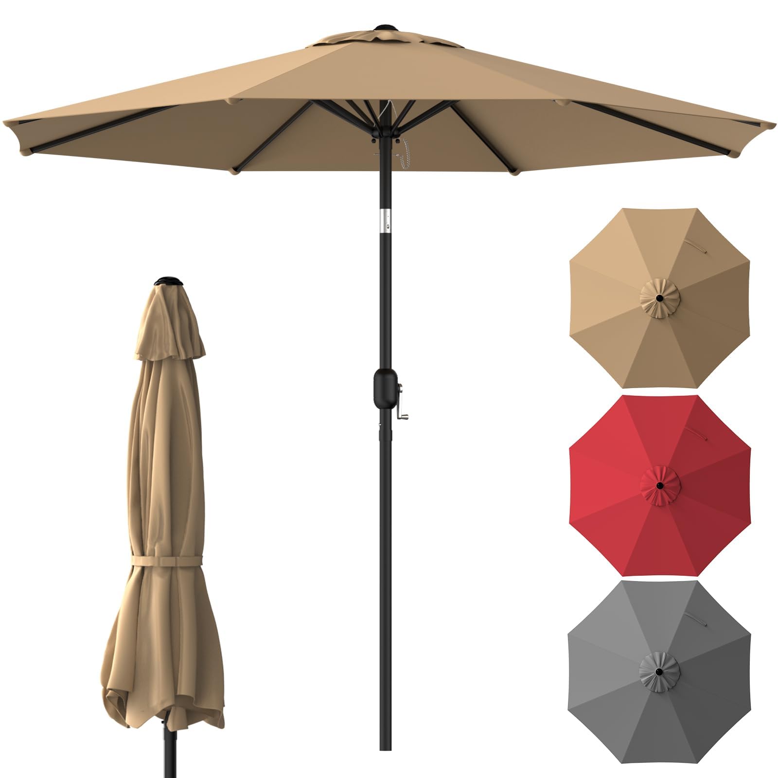 9 FT Outdoor Patio Umbrella, Parasol de Patio, Patio Table Umbrella Deck Umbrella, UV Protection, with Tilt Button and Crank & 8 Sturdy Ribs, for Market, Garden, Pool, Deck, Backya image 4