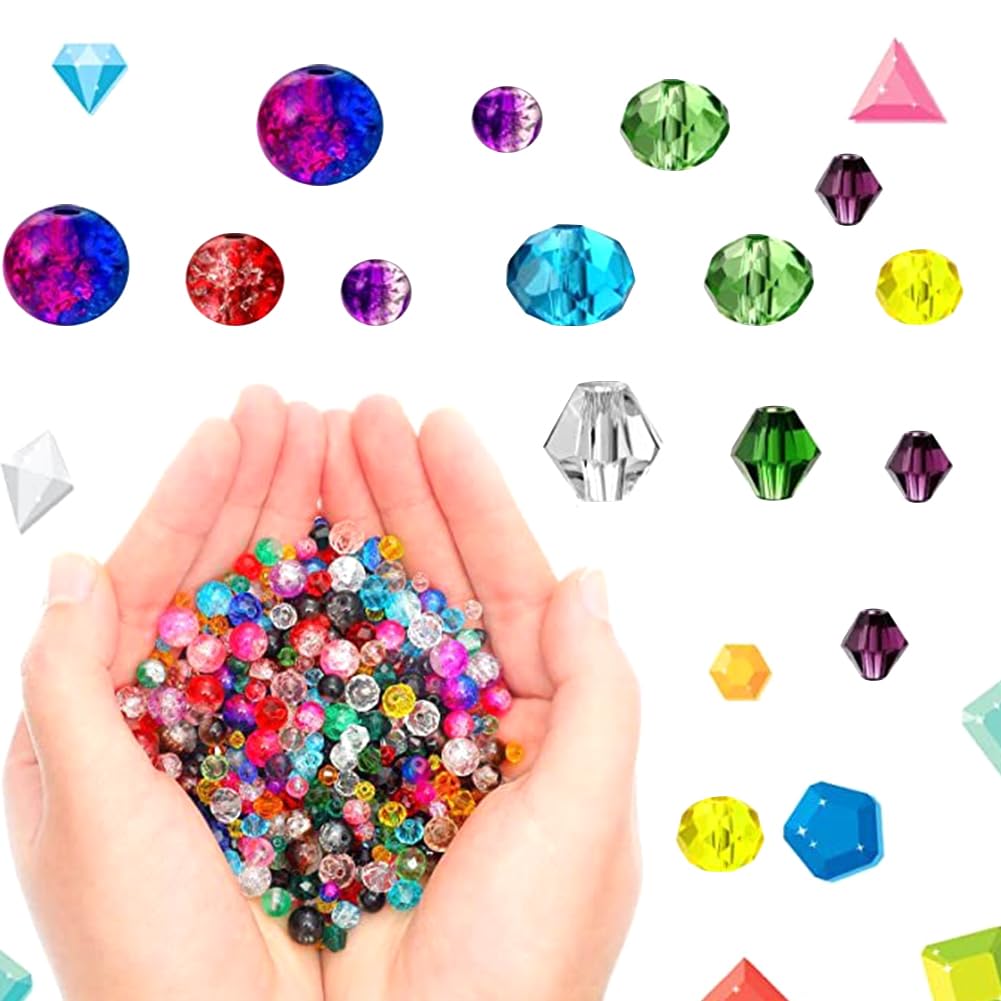 Crystal Beads Bracelet Making Kit, Mixed Mixed Handmade Seed Beads for Bracelets, Necklaces, Craft Decoration, 3-8mm, 1300 Beads (Miticolored)