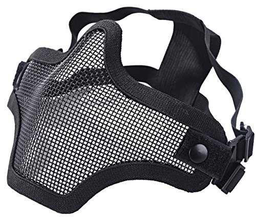 Outgeek Airsoft Half Face Mask Steel Mesh and Goggles Set (Black)