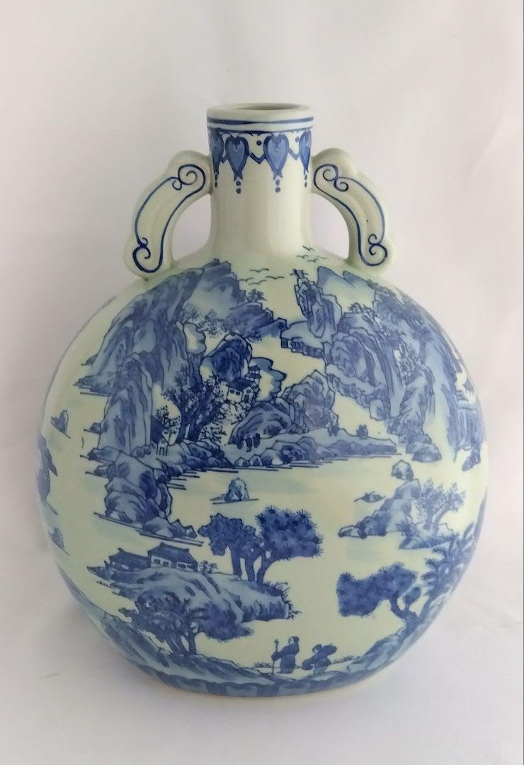 Amazon.co.jp: 古織 織部 乾隆帝山水花瓶 扁壺 高さ35cm 箱付き