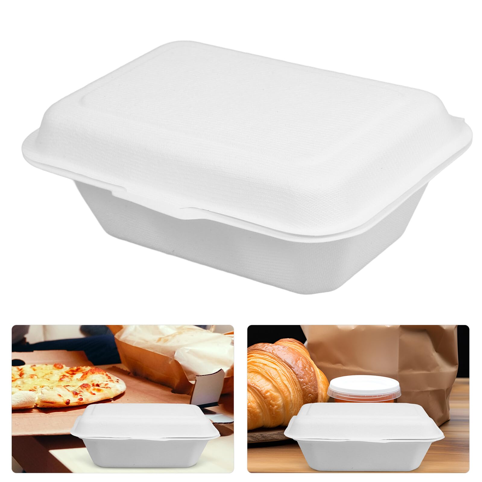 Scatole Contenitore Pranzo Usa e Getta 600ml in Carta Bianca Coperchio per Packaging Dolci e Asporto 50 Pezzi Facili da Trasportare