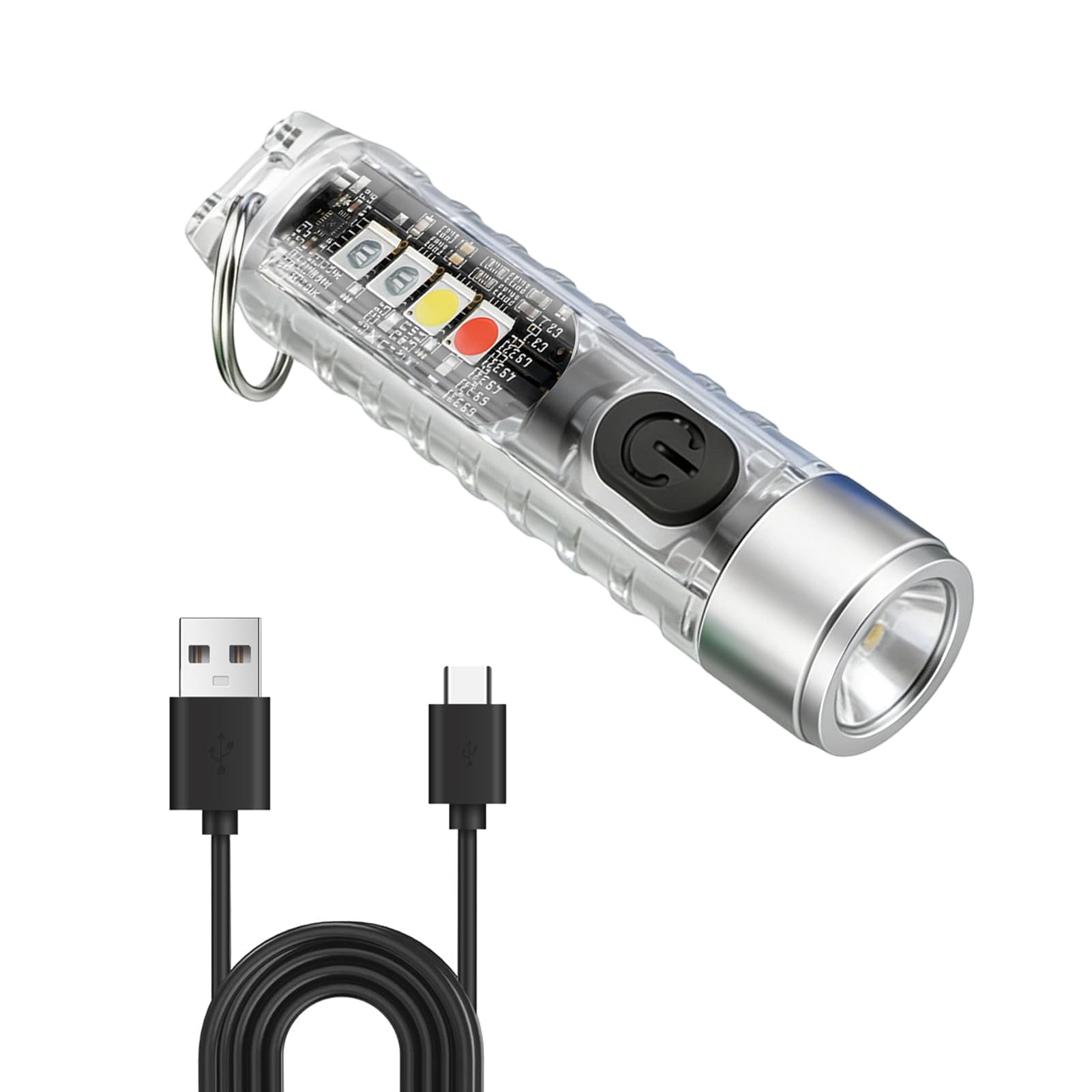 Mini Powerful Torch, Pocket Keychain Torch 400 Lumens USB-C Rechargeable Pocket Flashlight with UV Red Blue Light, 10 Lighting Modes Magnetic Base, IPX4 Waterproof Flashlight for Camping, Hiking