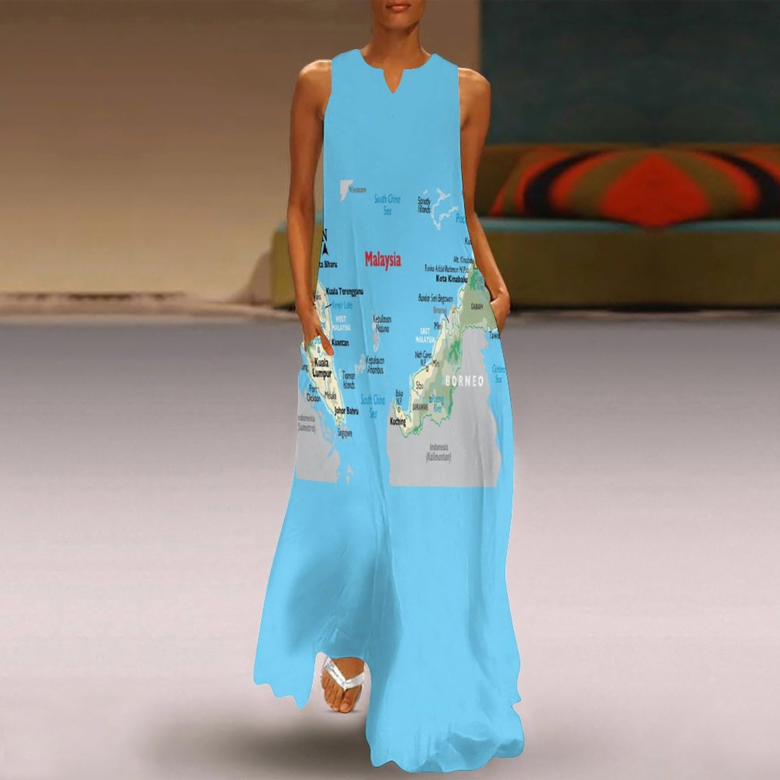 Amazon.com: Puxufody Maps of Malaysia Womens Maxi Dresses Summer Flowy  Swing Casual Long Dress S : Clothing, Shoes & Jewelry
