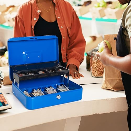 Vista 133 de Jssmst - Caja de efectivo de metal grande con bandeja de dinero,Caja de bloqueo Blanco con cerradura de combinación