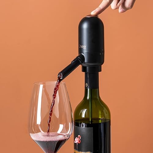 Vista 5 de CHEER MODA Set de regalo eléctrico aireador y dispensador de vino, negro y bronce, accesorios de cocina