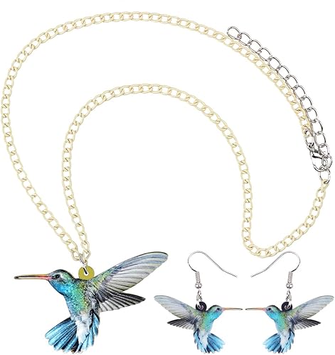 Miniatura 5 de DUOWEI Acrílico cian-azul colibrí collar colgante pendientes colgantes conjuntos de joyas para mujeres adolescentes niñas encanto regalos