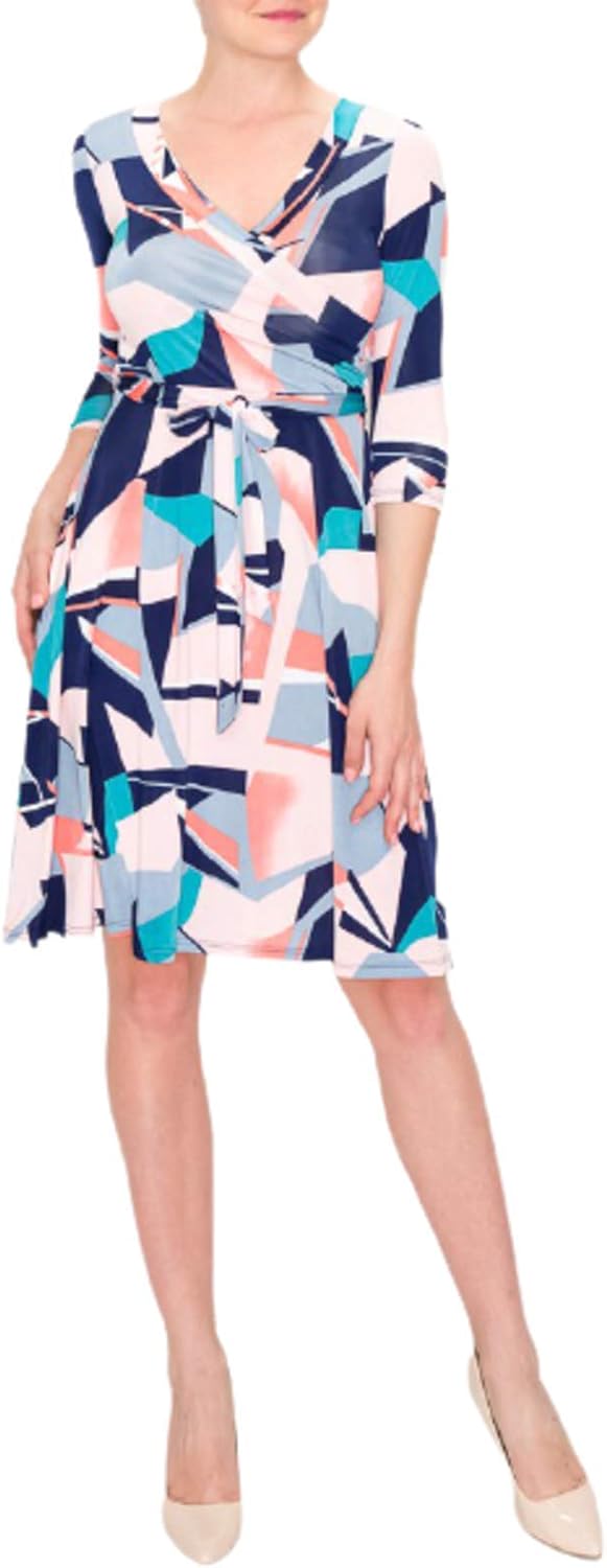 Women's #MadeInUSA 3/4 Sleeve Faux Wrap Midi Dress Knee Length