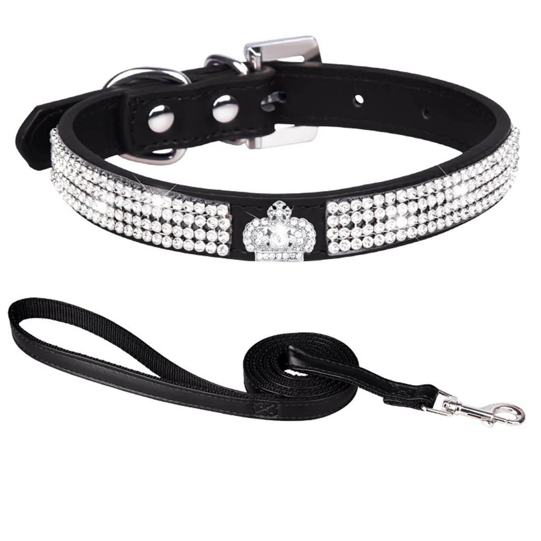 HALFSUMO Collar Perro Collar de Perro Cuero para pedrería Juego de Collar y Correa para Perros Adecuado para Perros Grandes, medianos y pequeños
