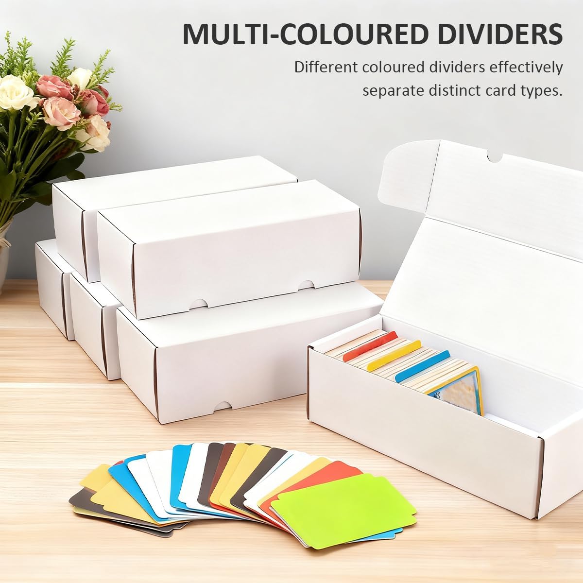 OTYMIOW 12 Pack Trading Card Box, White Corrugated Cardboard Bulk with 20 PCS Dividers for Tcg/Magic/Mtg Cards, Cardboard Card Storage Box Hold 7200 Trading Cards, Baseball Card Box, 11 Inch image 5